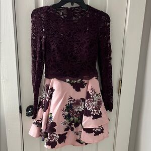 Elegant Lace Top with Floral Skirt